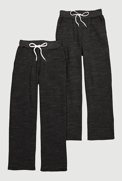 Womens Fleece Lined Marled Straight Leg Track Pants 2 Pack, Grey, Size S