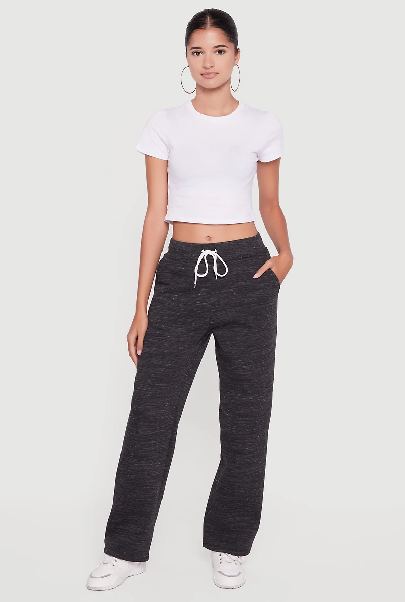 Womens Fleece Lined Marled Straight Leg Track Pants 2 Pack, Grey, Size L