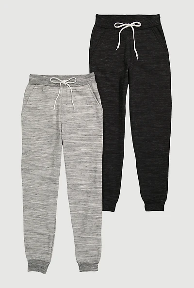 Womens Marled Drawstring Waist Joggers 2 Pack, Grey,