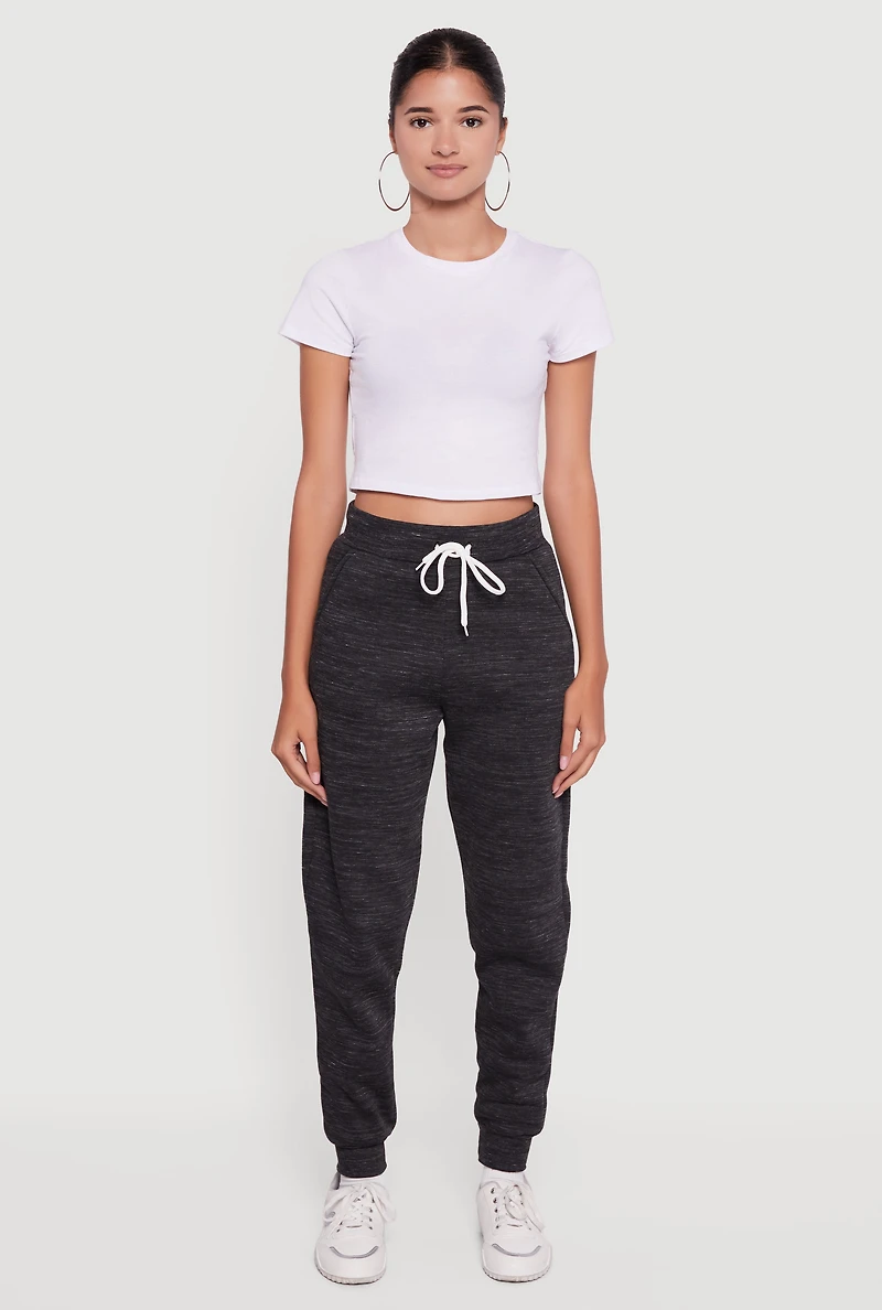 Womens Marled Drawstring Waist Joggers 2 Pack, Grey, Size M