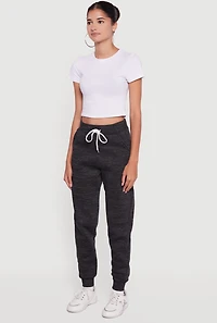 Womens Marled Drawstring Waist Joggers 2 Pack, Grey, Size M