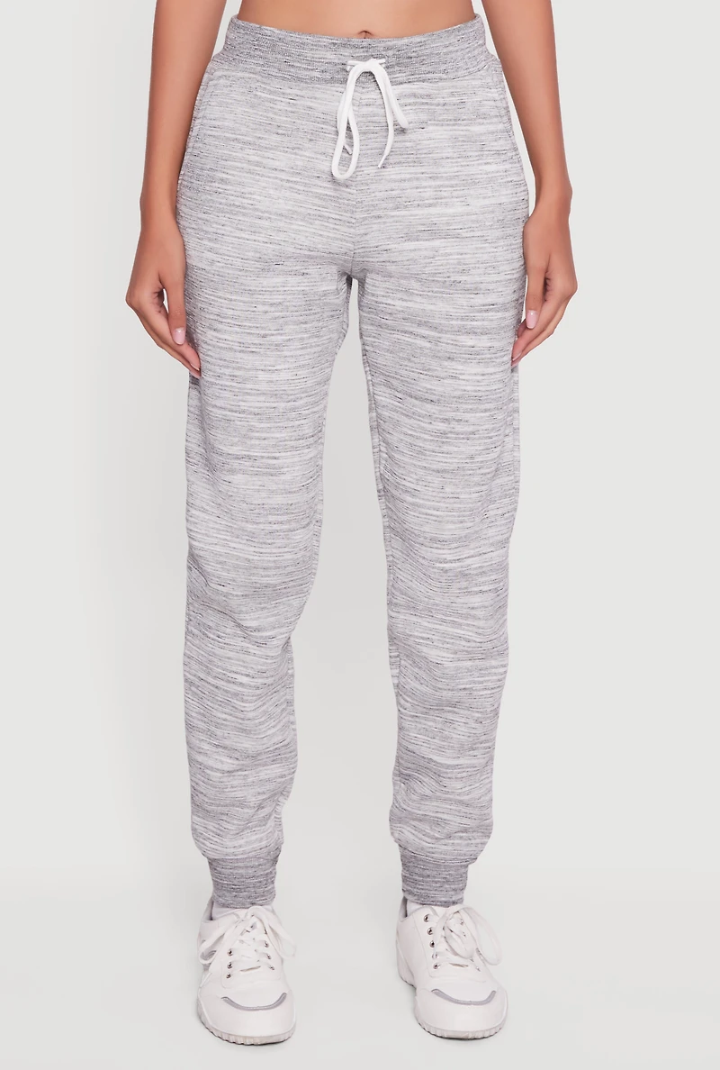 Womens Marled Drawstring Waist Joggers 2 Pack, Grey,