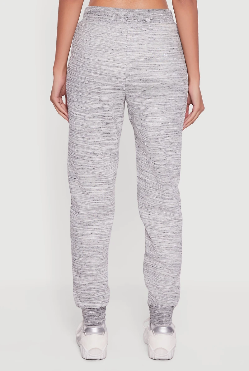Womens Marled Drawstring Waist Joggers 2 Pack, Grey, Size M