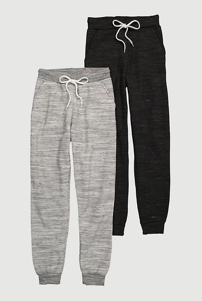 Womens Marled Drawstring Waist Joggers 2 Pack, Grey,