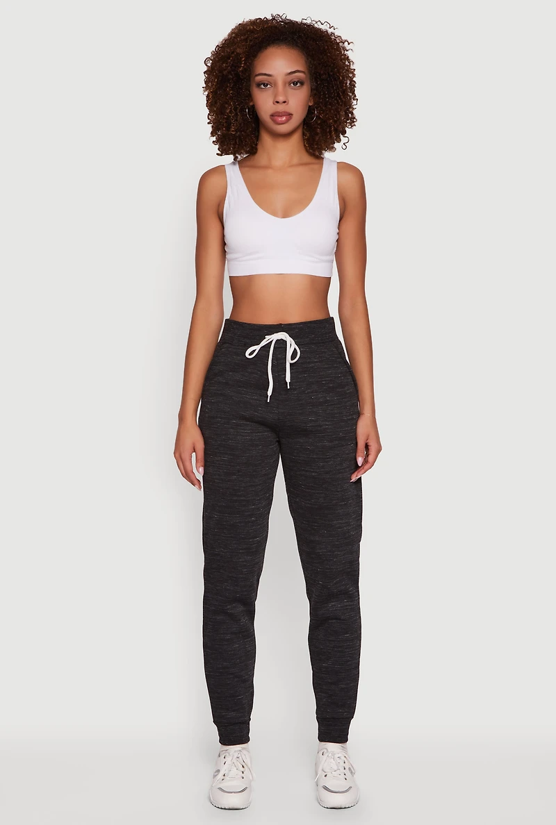 Womens Marled Drawstring Waist Joggers 2 Pack, Grey, Size S