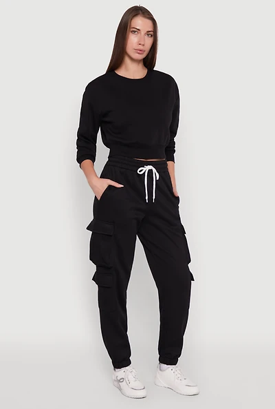 Womens Drawstring High Waisted Cargo Pocket Sweatpants,
