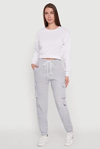 Womens Drawstring High Waisted Cargo Pocket Sweatpants, Grey, Size L