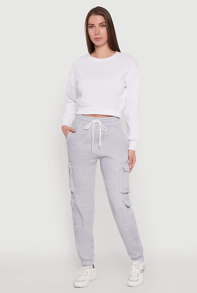 Womens Drawstring High Waisted Cargo Pocket Sweatpants,