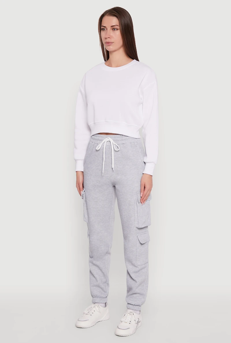 Womens Drawstring High Waisted Cargo Pocket Sweatpants,