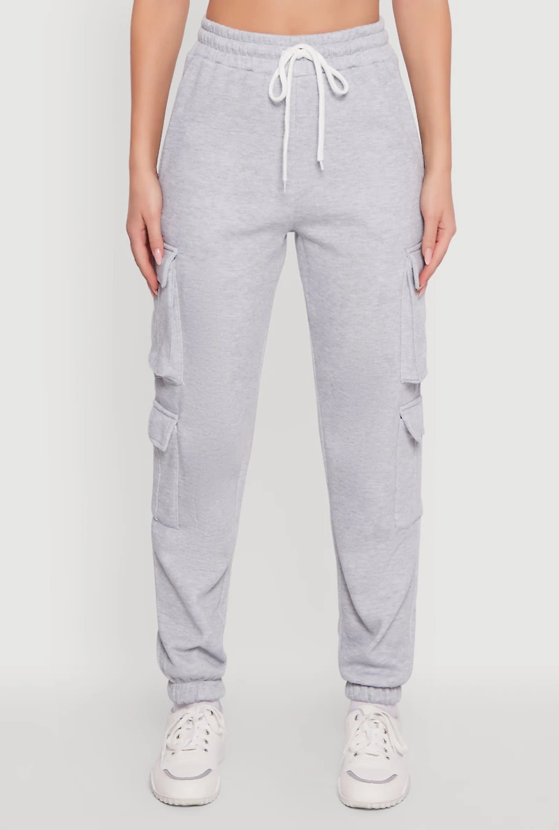 Womens Drawstring High Waisted Cargo Pocket Sweatpants,