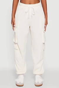 Womens Drawstring High Waisted Cargo Pocket Sweatpants, White, Size XL