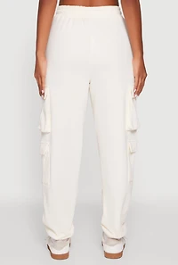 Womens Drawstring High Waisted Cargo Pocket Sweatpants, White, Size XL