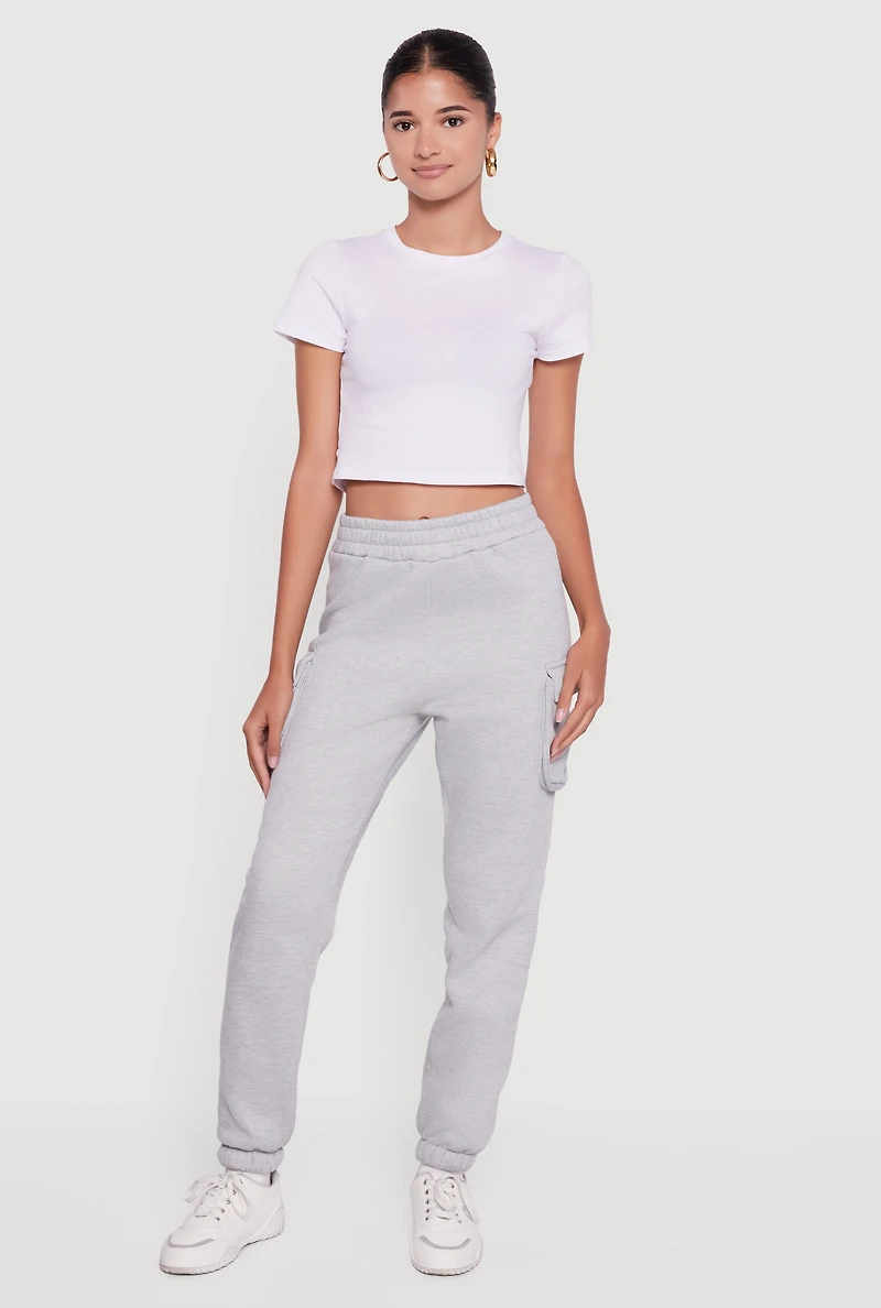 Womens Marled Elastic Waist Cargo Sweatpants, Grey,