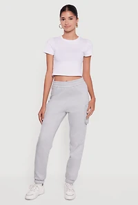 Womens Marled Elastic Waist Cargo Sweatpants, Grey, Size L