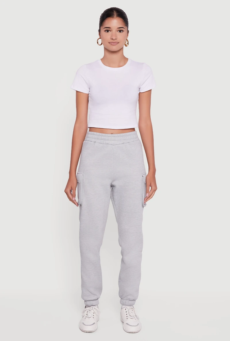 Womens Marled Elastic Waist Cargo Sweatpants, Grey, Size XL