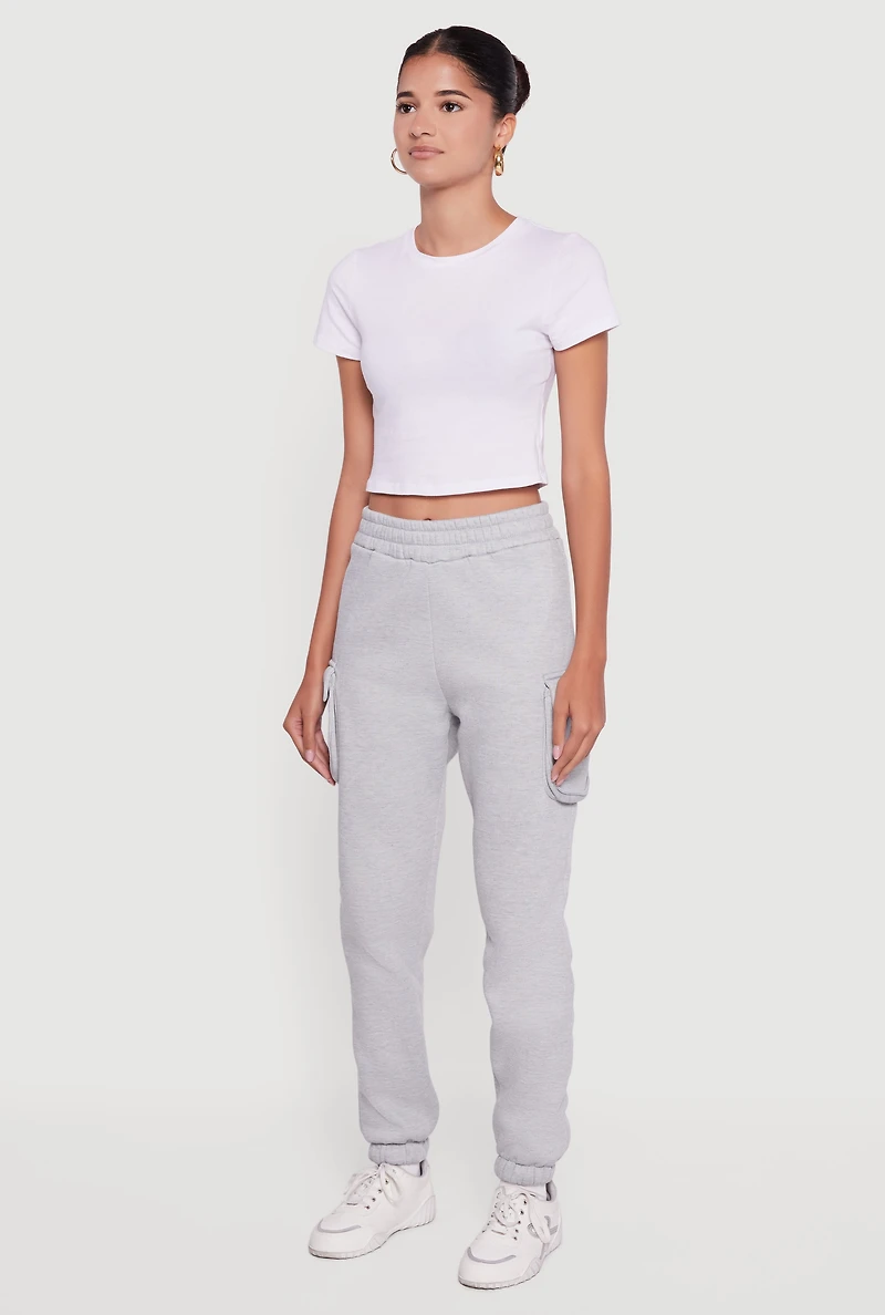 Womens Marled Elastic Waist Cargo Sweatpants, Grey, Size L