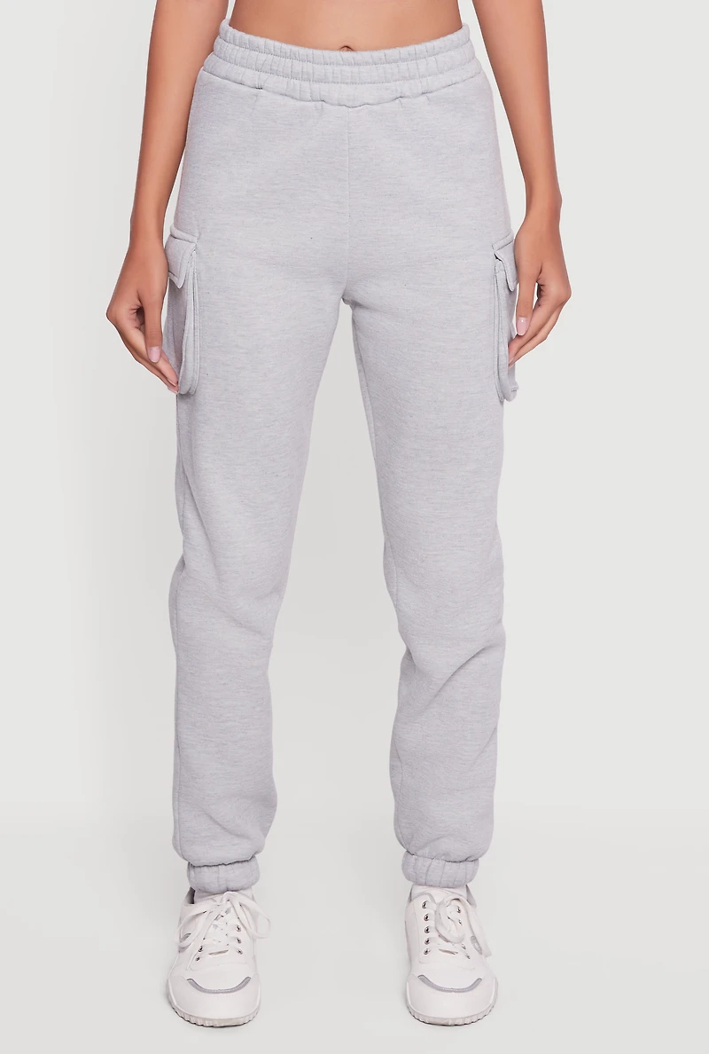 Marled Elastic Waist Cargo Sweatpants