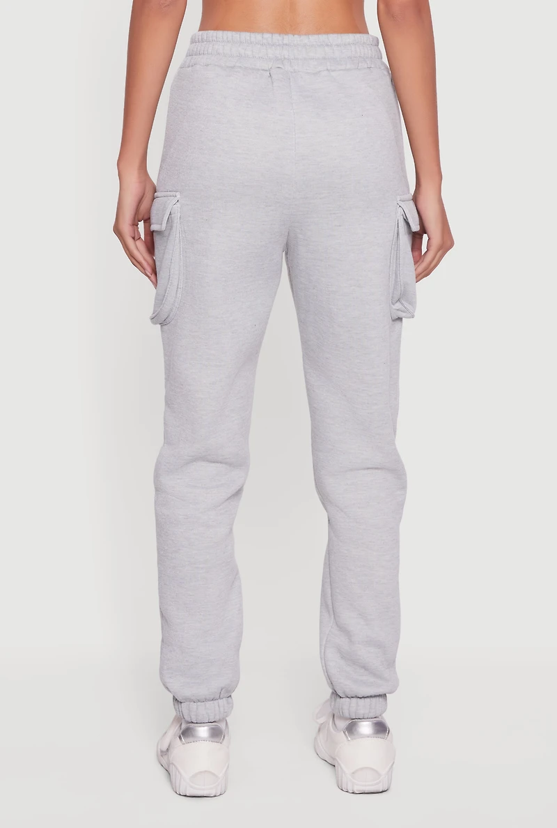Womens Marled Elastic Waist Cargo Sweatpants, Grey, Size XL