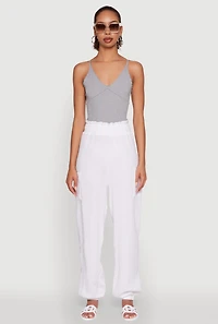 Womens Stylish Gauze Knit High Waisted Joggers, White, Size XL