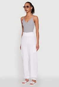 Womens Stylish Gauze Knit High Waisted Joggers, White, Size XL