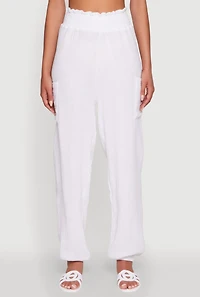 Womens Stylish Gauze Knit High Waisted Joggers, White, Size XL