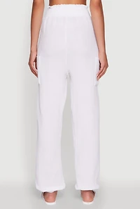 Womens Stylish Gauze Knit High Waisted Joggers, White, Size XL