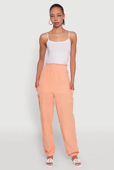 Womens Stylish Gauze Knit High Waisted Joggers,