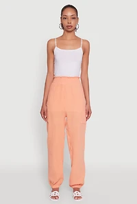 Womens Stylish Gauze Knit High Waisted Joggers, Orange, Size M