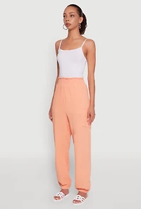 Womens Stylish Gauze Knit High Waisted Joggers, Orange, Size M