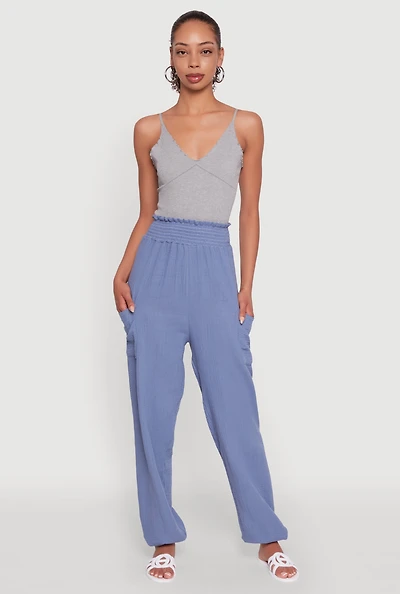 Womens Stylish Gauze Knit High Waisted Joggers,