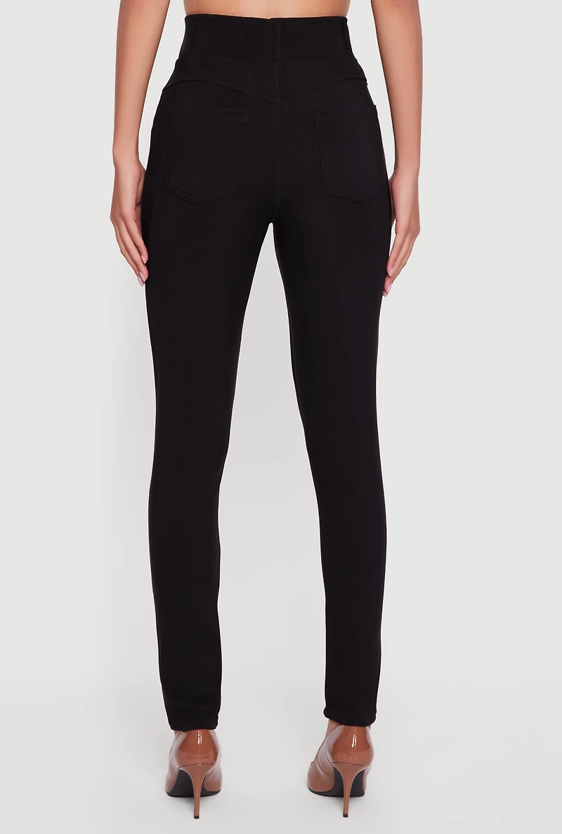 Womens Skinny Leg Scuba Dress Pants with Buckle Front, Black, Size S