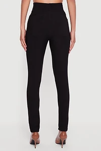Womens Skinny Leg Scuba Dress Pants with Buckle Front, Black, Size S