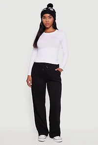 Womens Fleece Lined High Waisted Wide Leg Sweatpants,