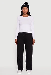 Womens Fleece Lined High Waisted Wide Leg Sweatpants, Black, Size L