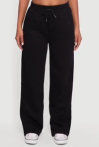 Womens Fleece Lined High Waisted Wide Leg Sweatpants, Black, Size L