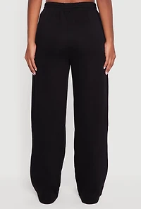Womens Fleece Lined High Waisted Wide Leg Sweatpants, Black, Size S