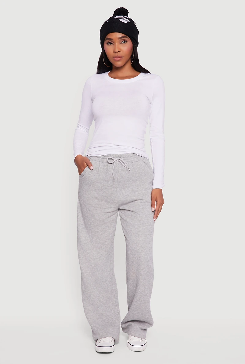 Womens Fleece Lined High Waisted Wide Leg Sweatpants, Grey,
