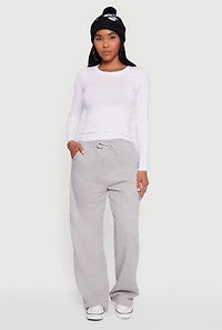 Womens Fleece Lined High Waisted Wide Leg Sweatpants, Grey,