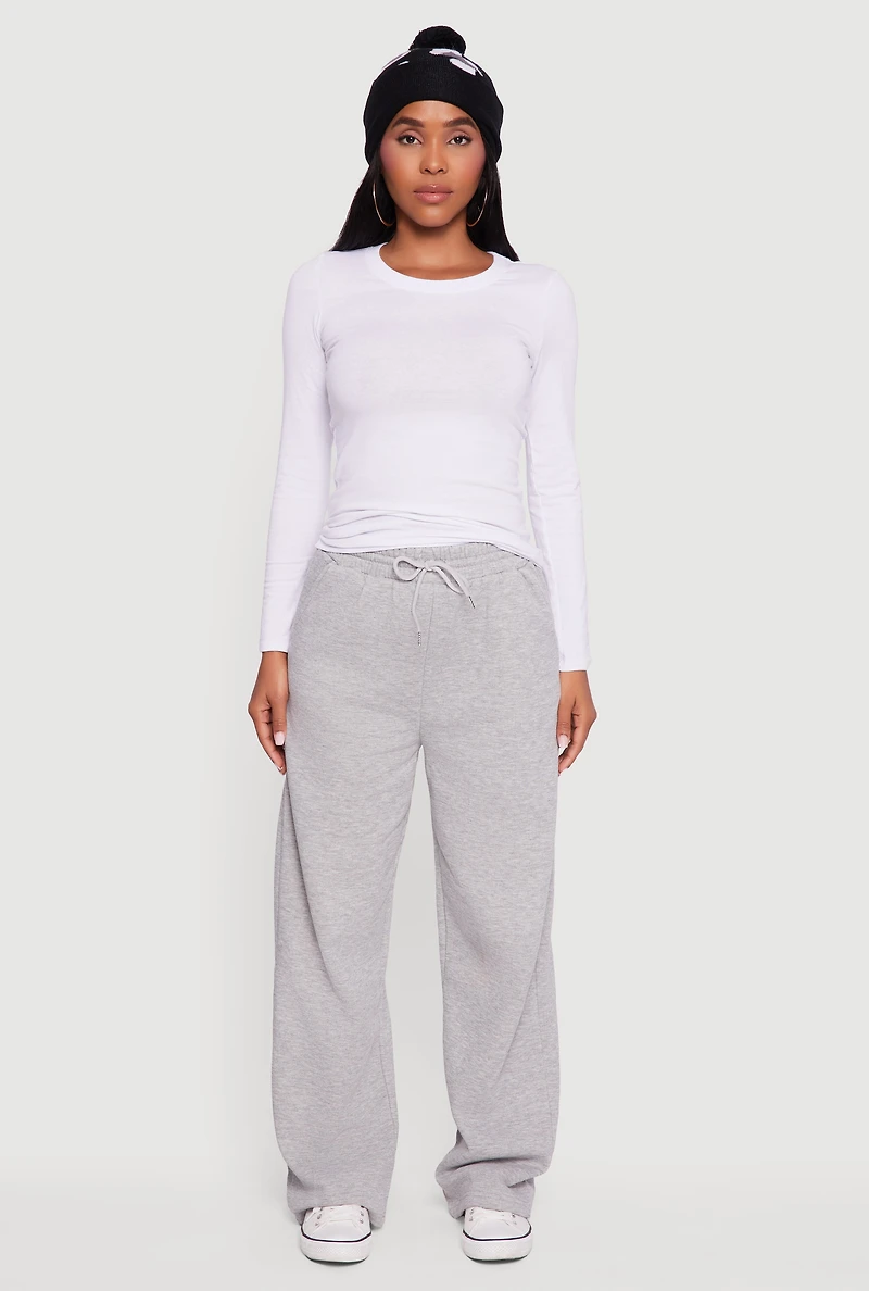 Womens Fleece Lined High Waisted Wide Leg Sweatpants, Grey,