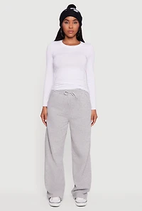 Womens Fleece Lined High Waisted Wide Leg Sweatpants, Grey,