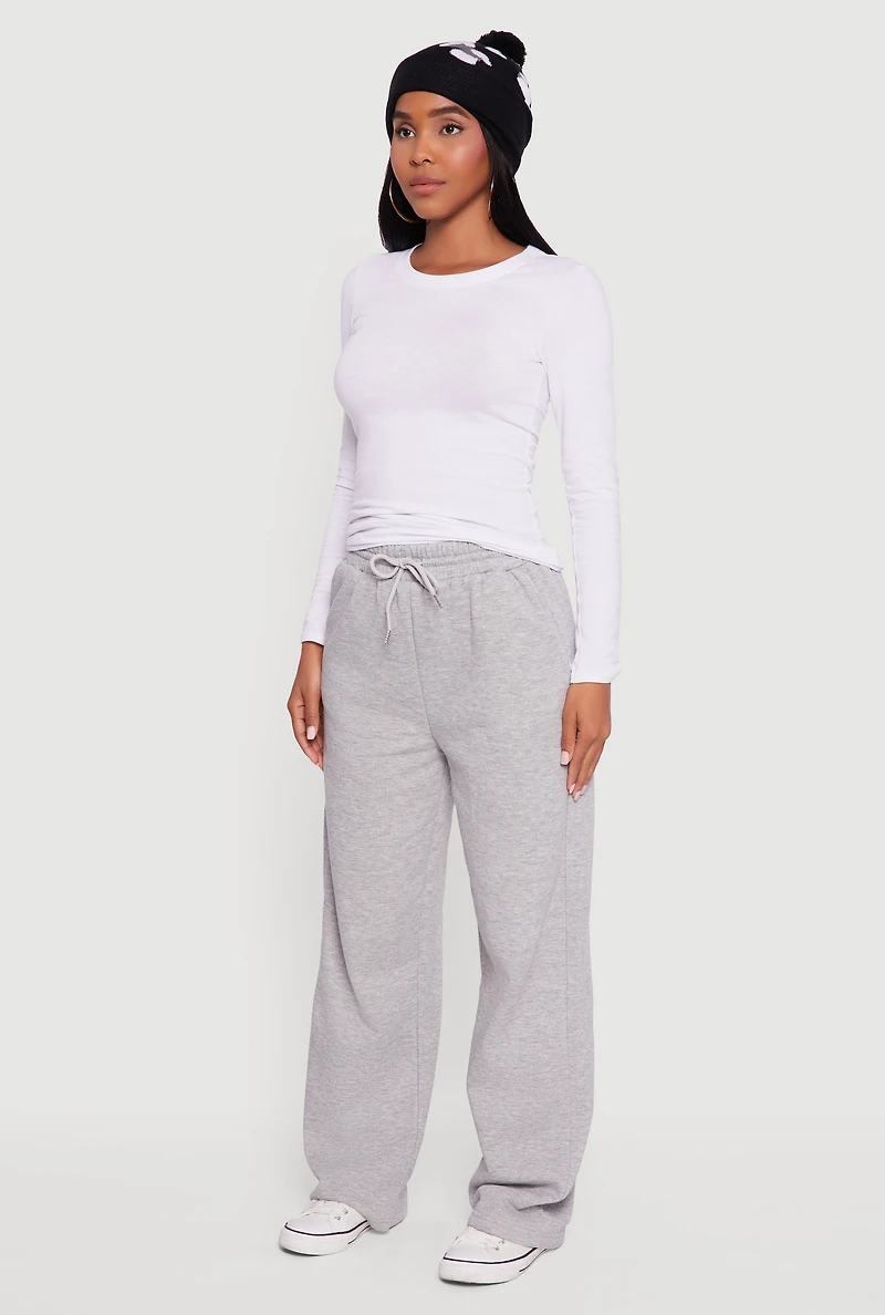 Womens Fleece Lined High Waisted Wide Leg Sweatpants, Grey,