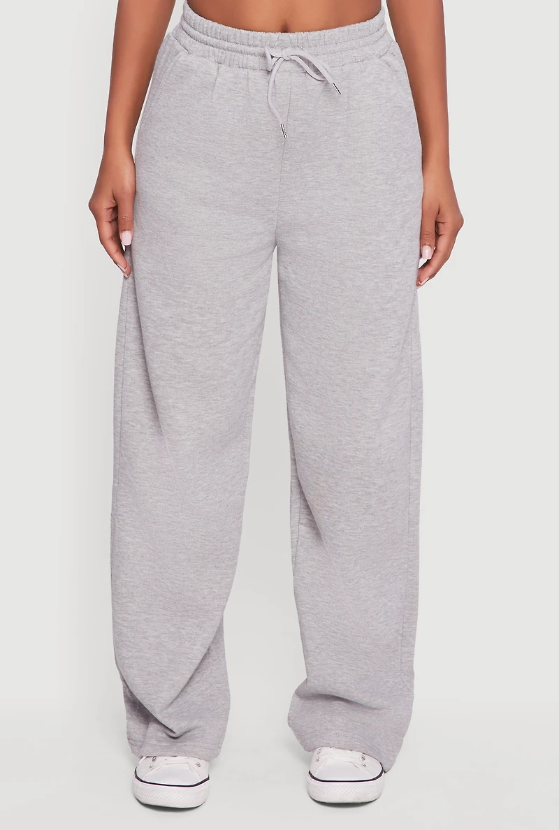 Womens Fleece Lined High Waisted Wide Leg Sweatpants, Grey, Size S