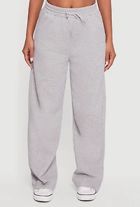 Womens Fleece Lined High Waisted Wide Leg Sweatpants, Grey, Size S
