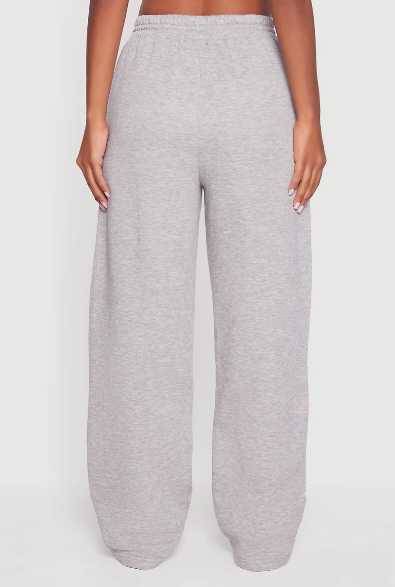 Womens Fleece Lined High Waisted Wide Leg Sweatpants, Grey, Size S