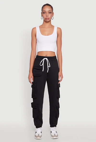 Womens Fleece Drawstring Waist Cargo Joggers,