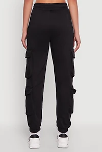 Womens Fleece Drawstring Waist Cargo Joggers, Black, Size M