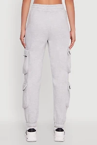 Womens Fleece Drawstring Waist Cargo Joggers, Grey, Size XL