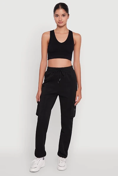 Womens High Waisted Love Graphic D Ring Closure Cargo Sweatpants,