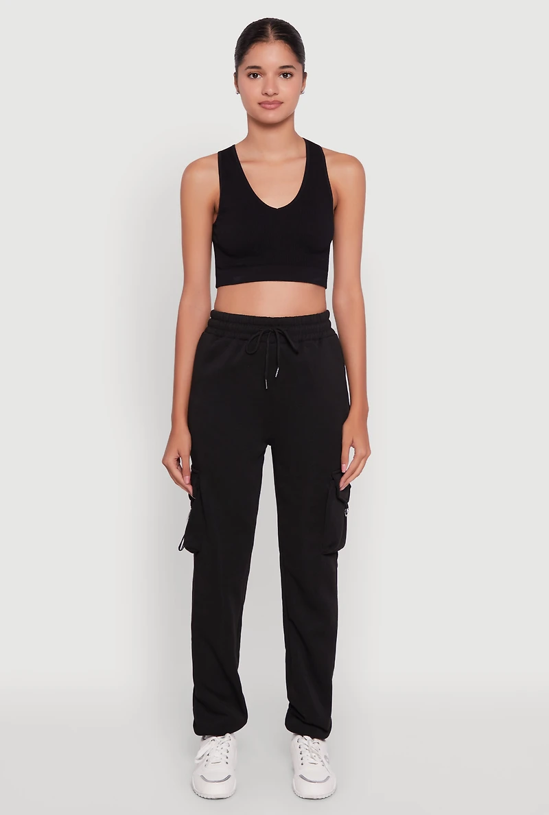 Womens High Waisted Love Graphic D Ring Closure Cargo Sweatpants,