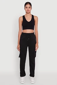 Womens High Waisted Love Graphic D Ring Closure Cargo Sweatpants,
